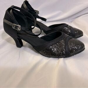 Women's Latin Dance Sequin Closed Toe Ballroom Salsa black shoes size 6.5 - 7